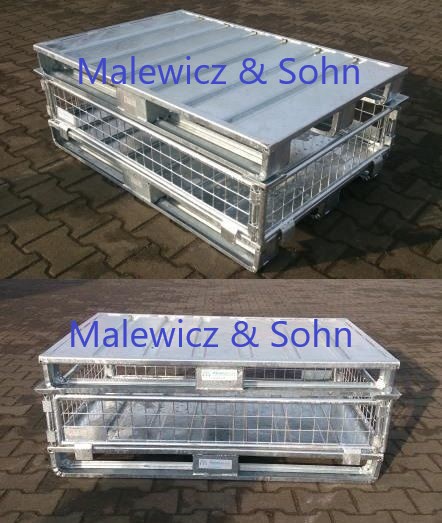 Stahlpalette mit diagonal faltbarer Gitteraufsatzrahmen